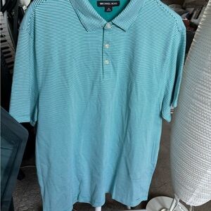 Michael Kors Men’s Polo Shortsleeve Shirt Blue/white Striped Collared Button Up